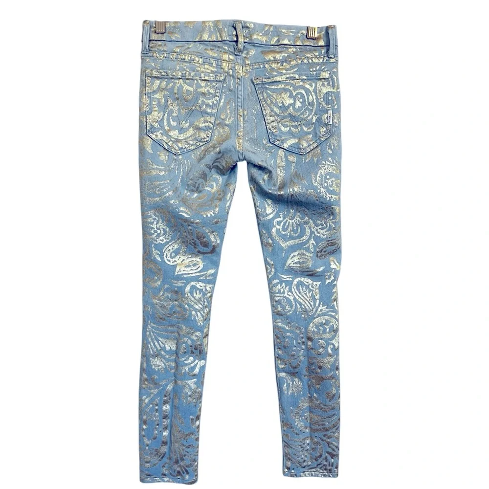Mother The Looker Gold Rush Baby Gold Stencil  Light Blue Jean Women’s size 26 - Picture 4 of 15